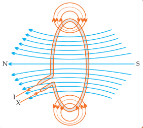 Magnetic field lines of a current-carrying circular loop showing N and S poles