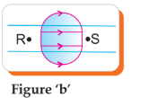 Magnetic field lines for figure b showing poles R and S