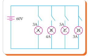 Four lamps connected to 60V battery circuit