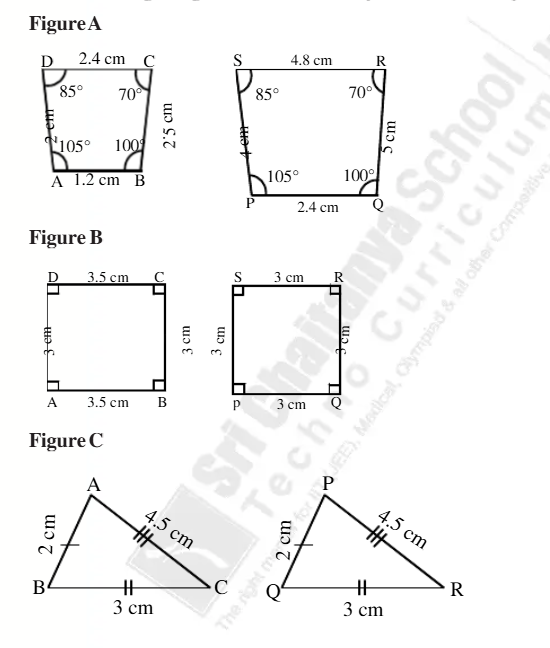Three figures showing similar and congruent shapes