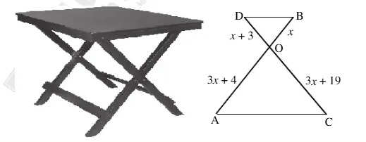 Folding table with legs AB and CD